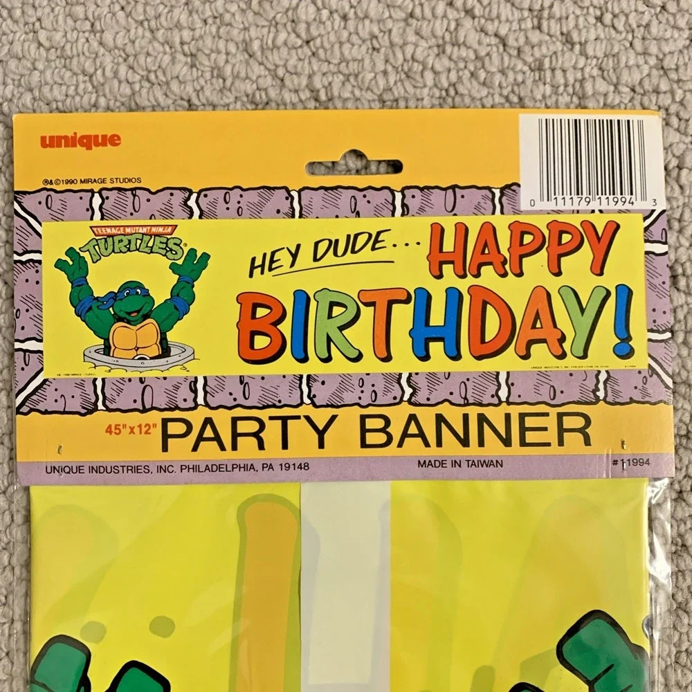 Vintage 1990 Teenage Mutant Ninja Turtles Birthday Party Banner 45